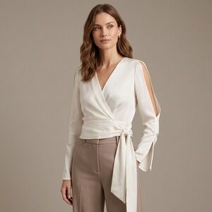 Phillip Lim Ivory Wrap Silk Blouse with Slit Sleeves Size 4